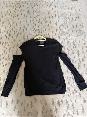 Monrow Black Cold-Shoulder Crewneck Sweater